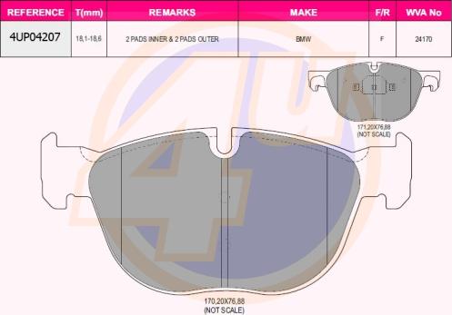 4U 4UP04207 - Комплект спирачно феродо, дискови спирачки vvparts.bg