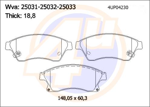 4U 4UP04230 - Комплект спирачно феродо, дискови спирачки vvparts.bg
