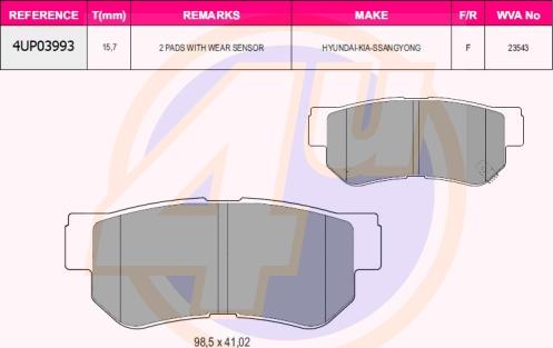 4U 4UP03993 - Комплект спирачно феродо, дискови спирачки vvparts.bg