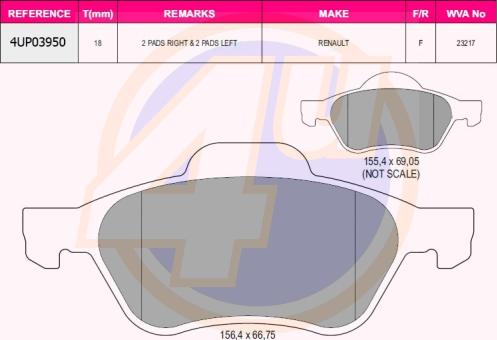 4U 4UP03950 - Комплект спирачно феродо, дискови спирачки vvparts.bg