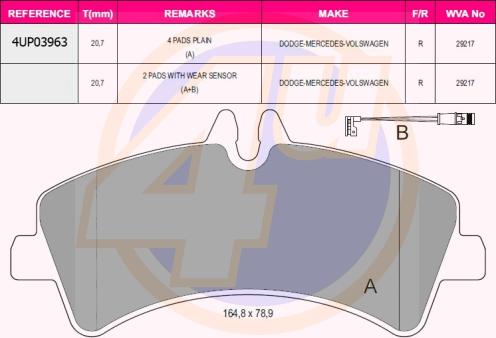 4U 4UP03963 - Комплект спирачно феродо, дискови спирачки vvparts.bg