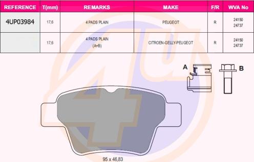 4U 4UP03984 - Комплект спирачно феродо, дискови спирачки vvparts.bg