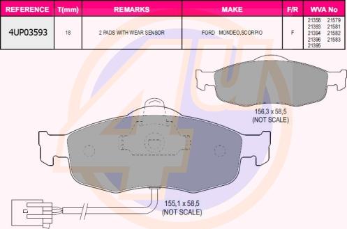 4U 4UP03593 - Комплект спирачно феродо, дискови спирачки vvparts.bg