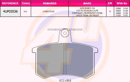 4U 4UP03536 - Комплект спирачно феродо, дискови спирачки vvparts.bg