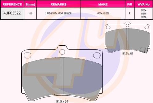 4U 4UP03522 - Комплект спирачно феродо, дискови спирачки vvparts.bg