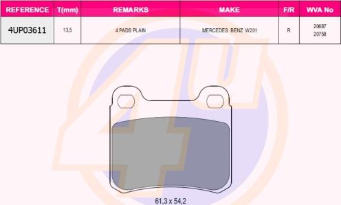 4U 4UP03611 - Комплект спирачно феродо, дискови спирачки vvparts.bg