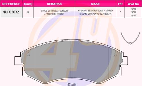 4U 4UP03632 - Комплект спирачно феродо, дискови спирачки vvparts.bg