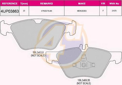 4U 4UP03863 - Комплект спирачно феродо, дискови спирачки vvparts.bg