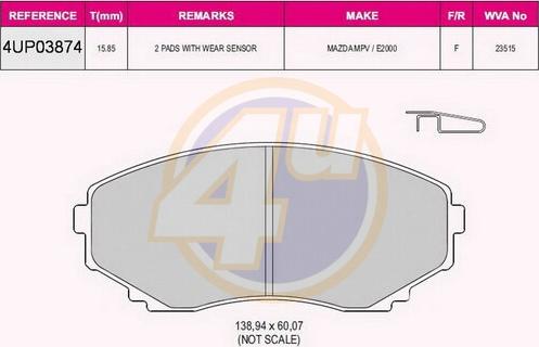 4U 4UP03874 - Комплект спирачно феродо, дискови спирачки vvparts.bg