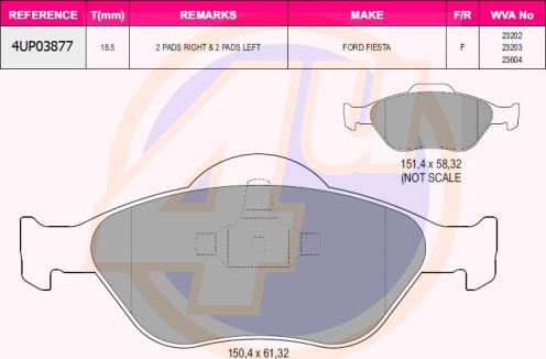 4U 4UP03877 - Комплект спирачно феродо, дискови спирачки vvparts.bg