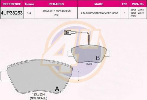 4U 4UP38263 - Комплект спирачно феродо, дискови спирачки vvparts.bg