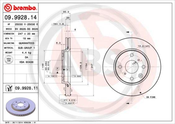 A.B.S. 09.9928.11 - Спирачен диск vvparts.bg