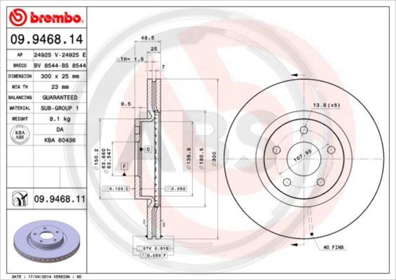 A.B.S. 09.9468.11 - Спирачен диск vvparts.bg