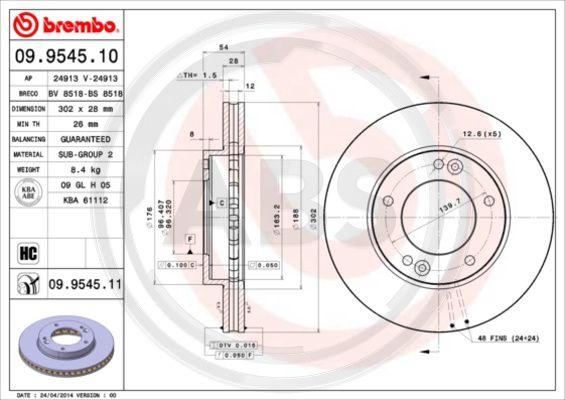 A.B.S. 09.9545.11 - Спирачен диск vvparts.bg