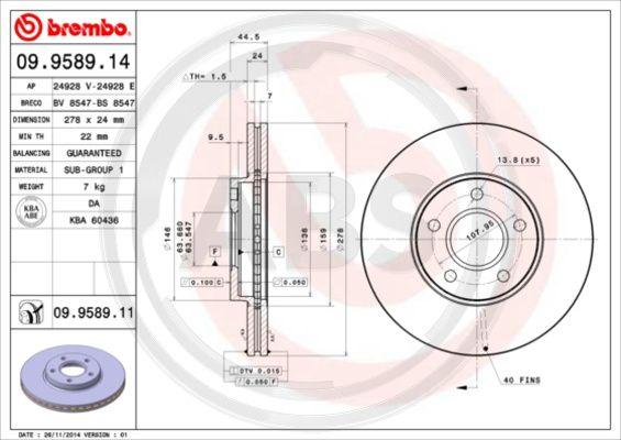 A.B.S. 09.9589.11 - Спирачен диск vvparts.bg