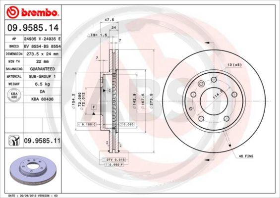 A.B.S. 09.9585.11 - Спирачен диск vvparts.bg