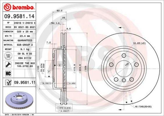 A.B.S. 09.9581.11 - Спирачен диск vvparts.bg