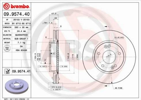 A.B.S. 09.9574.40 - Спирачен диск vvparts.bg