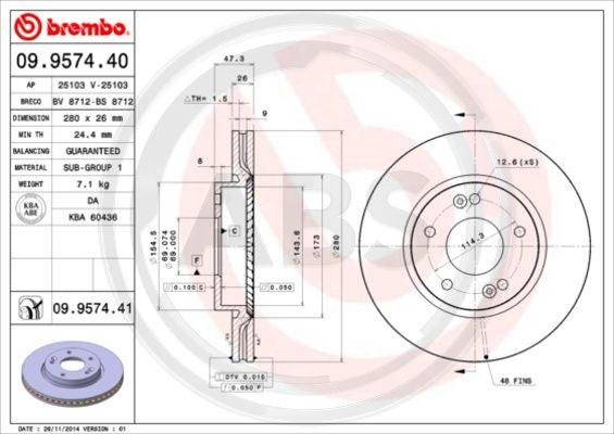 A.B.S. 09.9574.41 - Спирачен диск vvparts.bg