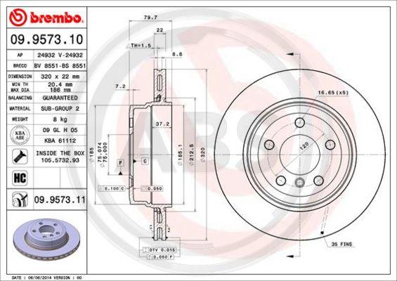 A.B.S. 09.9573.11 - Спирачен диск vvparts.bg