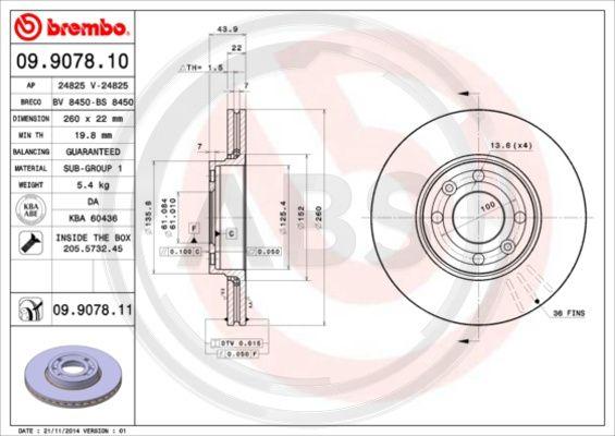 A.B.S. 09.9078.11 - Спирачен диск vvparts.bg