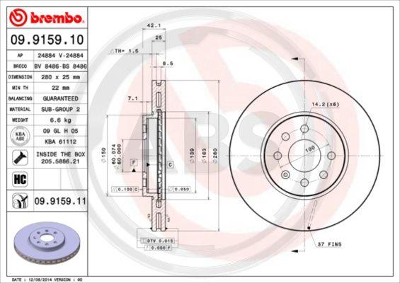 A.B.S. 09.9159.11 - Спирачен диск vvparts.bg