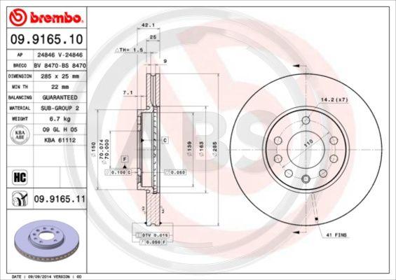 A.B.S. 09.9165.11 - Спирачен диск vvparts.bg