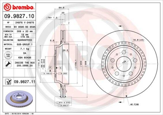 A.B.S. 09.9827.11 - Спирачен диск vvparts.bg