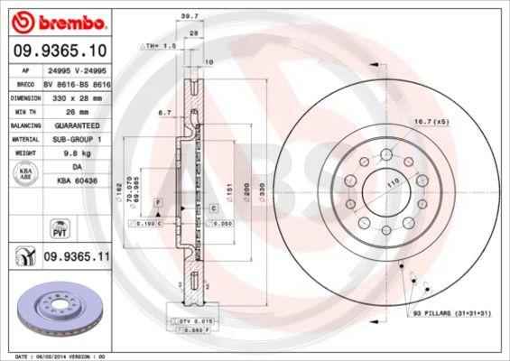 A.B.S. 09.9365.10 - Спирачен диск vvparts.bg