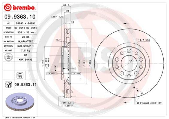 A.B.S. 09.9363.11 - Спирачен диск vvparts.bg