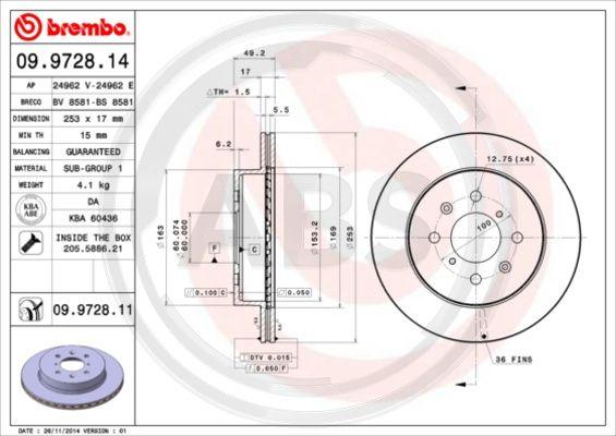 A.B.S. 09.9728.14 - Спирачен диск vvparts.bg