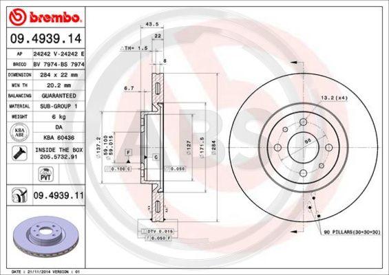 A.B.S. 09.4939.11 - Спирачен диск vvparts.bg