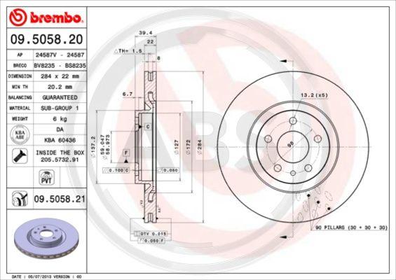 A.B.S. 09.5058.21 - Спирачен диск vvparts.bg