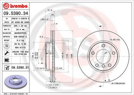 A.B.S. 09.5390.31 - Спирачен диск vvparts.bg