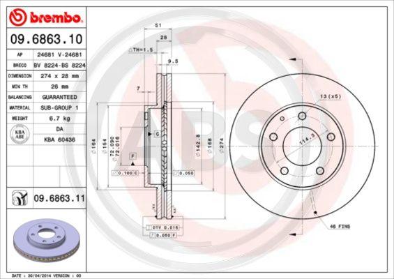 A.B.S. 09.6863.10 - Спирачен диск vvparts.bg