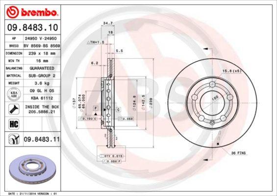 A.B.S. 09.8483.10 - Спирачен диск vvparts.bg