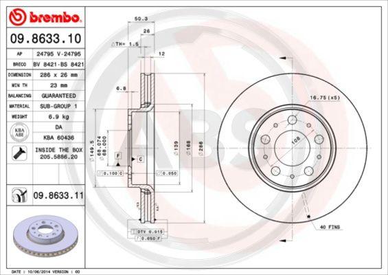 A.B.S. 09.8633.11 - Спирачен диск vvparts.bg