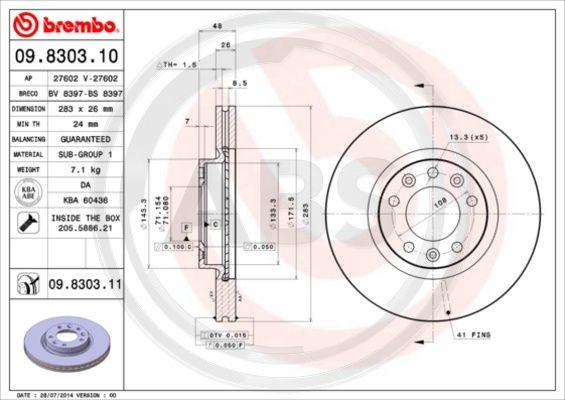 A.B.S. 09.8303.11 - Спирачен диск vvparts.bg