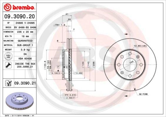 A.B.S. 09.3090.21 - Спирачен диск vvparts.bg