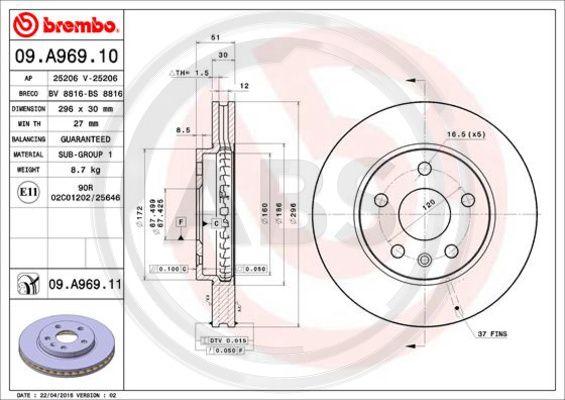 A.B.S. 09.A969.11 - Спирачен диск vvparts.bg