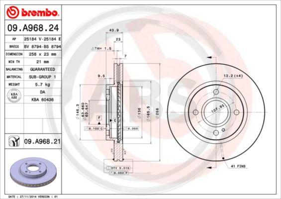 A.B.S. 09.A968.21 - Спирачен диск vvparts.bg