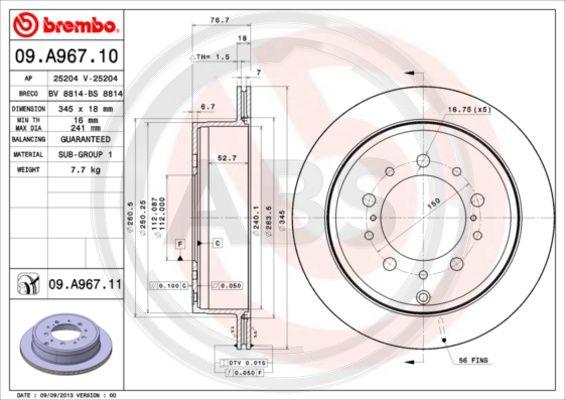 A.B.S. 09.A967.11 - Спирачен диск vvparts.bg