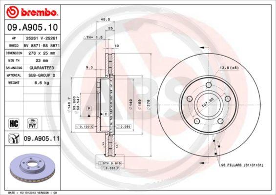 A.B.S. 09.A905.11 - Спирачен диск vvparts.bg