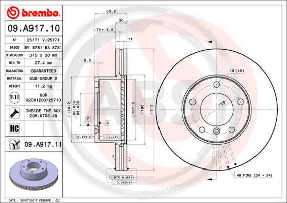 A.B.S. 09.A917.11 - Спирачен диск vvparts.bg