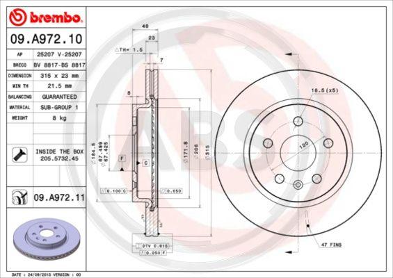 A.B.S. 09.A972.11 - Спирачен диск vvparts.bg