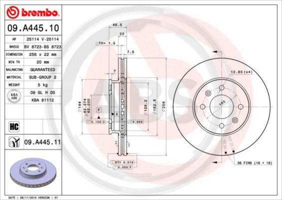 A.B.S. 09.A445.11 - Спирачен диск vvparts.bg