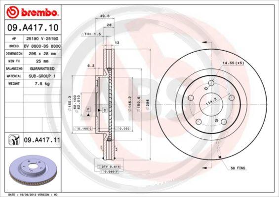 A.B.S. 09.A417.11 - Спирачен диск vvparts.bg