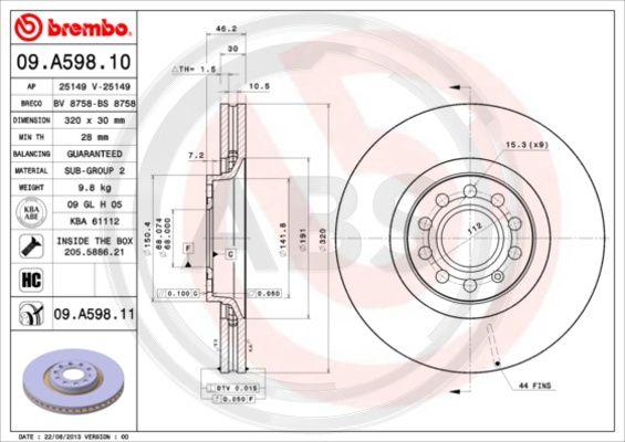 A.B.S. 09.A598.11 - Спирачен диск vvparts.bg