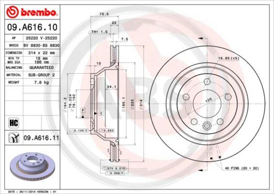 A.B.S. 09.A616.11 - Спирачен диск vvparts.bg