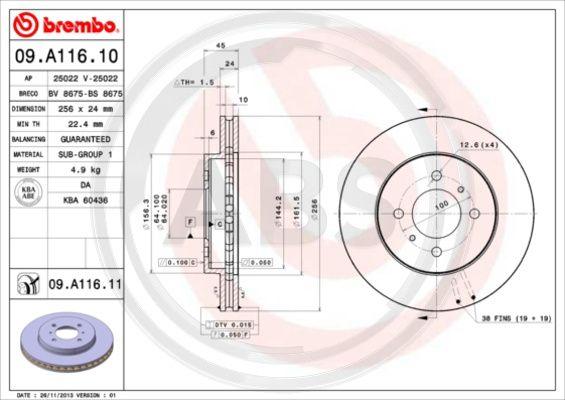 A.B.S. 09.A116.10 - Спирачен диск vvparts.bg